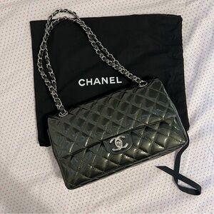 Chanel Medium Classic Double Flap Quilted Patent Leather Shoulder Bag